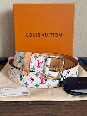 NEW LOUIS VUITTON Limited Edition Murakami Multicolor Monogram Leather Belt
